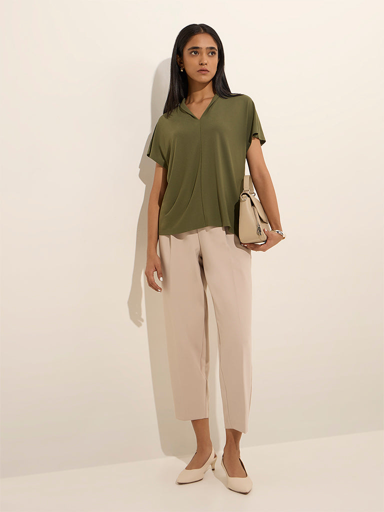 Wardrobe Olive Crinkle Textured Top