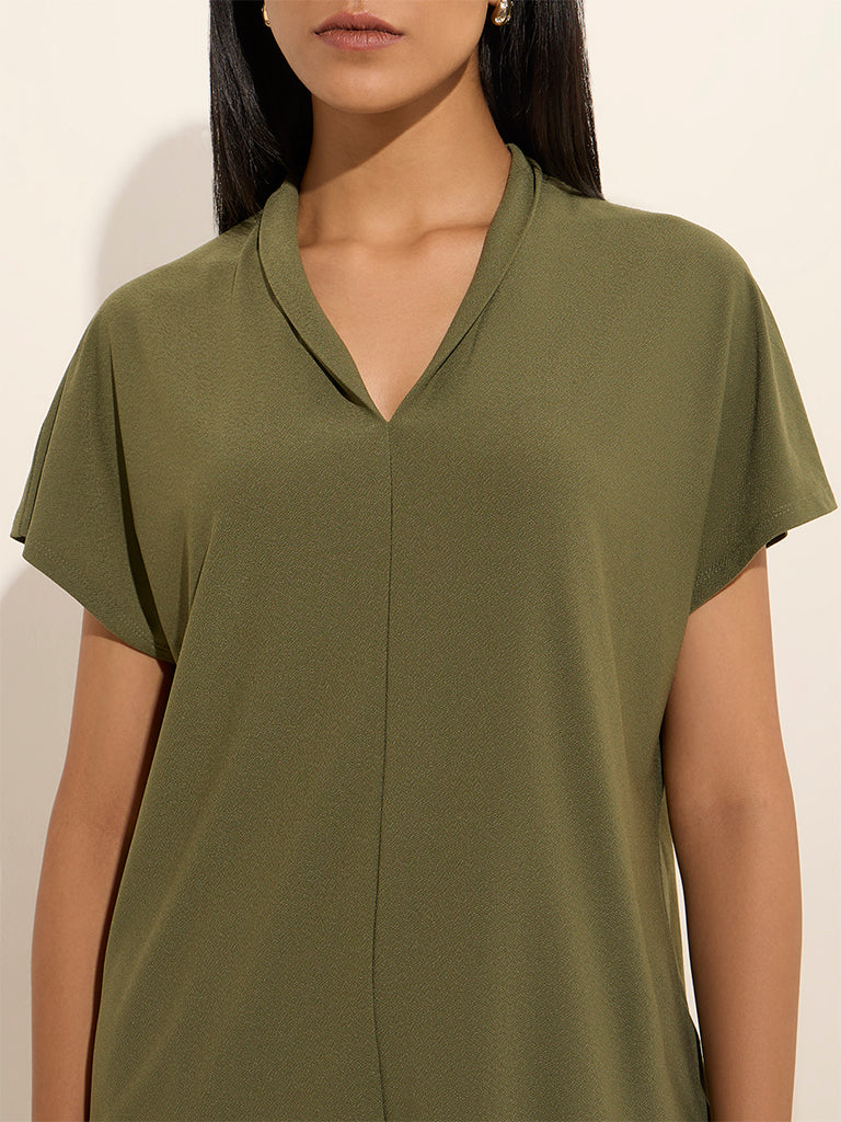 Wardrobe Olive Crinkle Textured Top