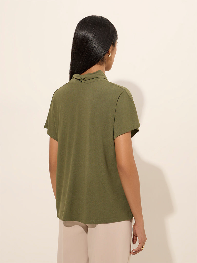 Wardrobe Olive Crinkle Textured Top