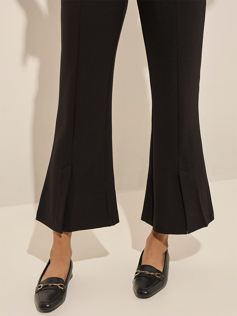 Wardrobe Black Slit-Detailed High-Rise Bootcut Trousers