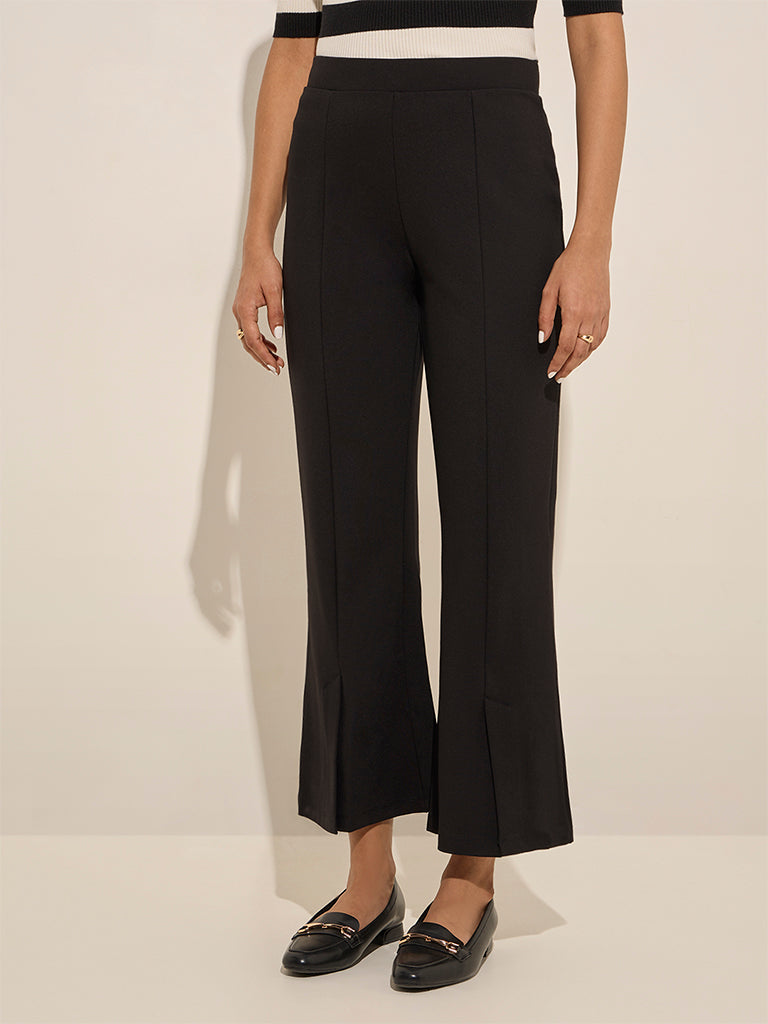 Wardrobe Black Slit-Detailed High-Rise Bootcut Trousers