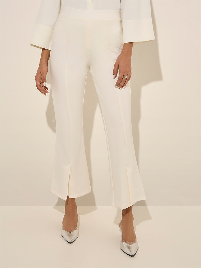 Wardrobe Off-White Slit-Detailed High-Rise Bootcut Trousers