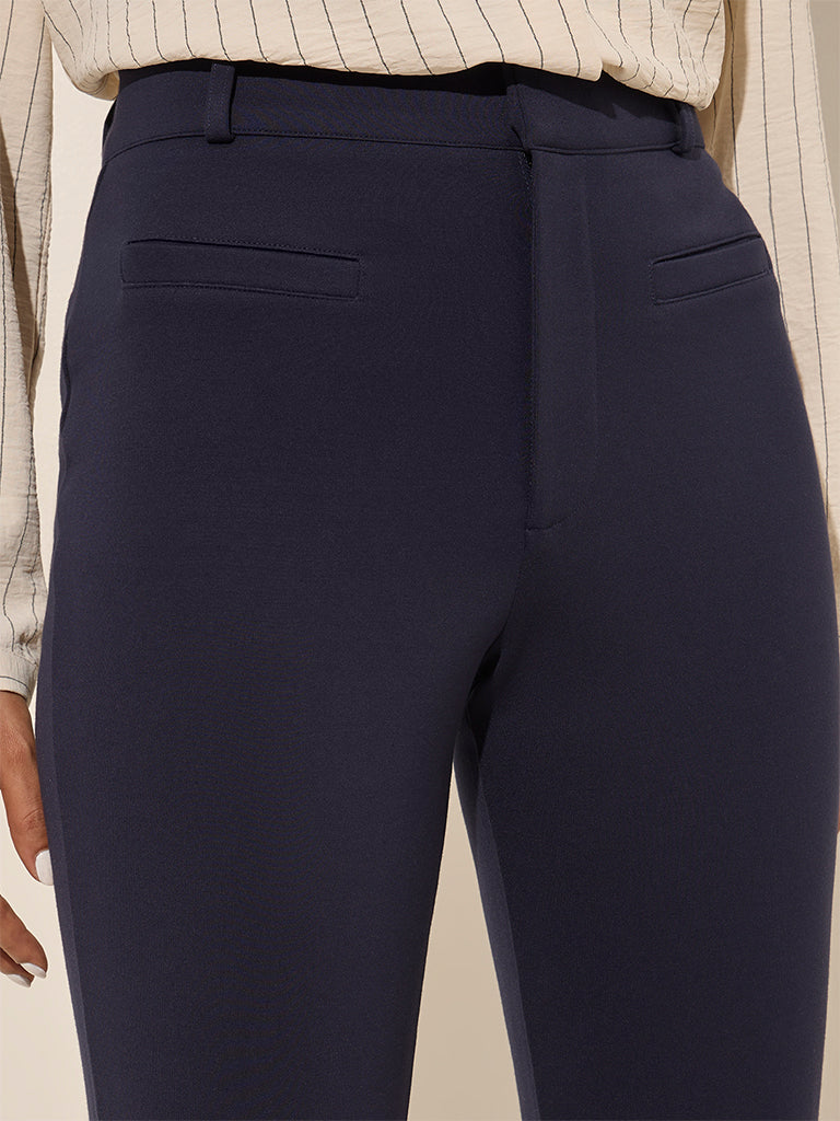 Wardrobe Navy High-Rise Bootcut Trousers