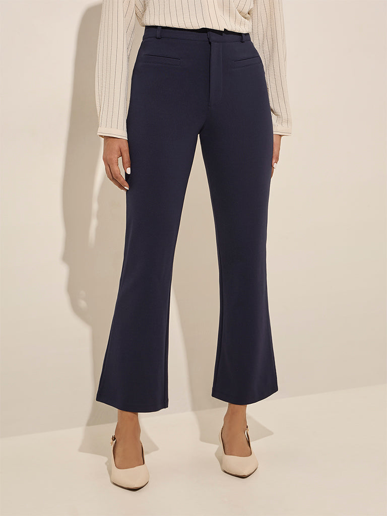 Wardrobe Navy High-Rise Bootcut Trousers