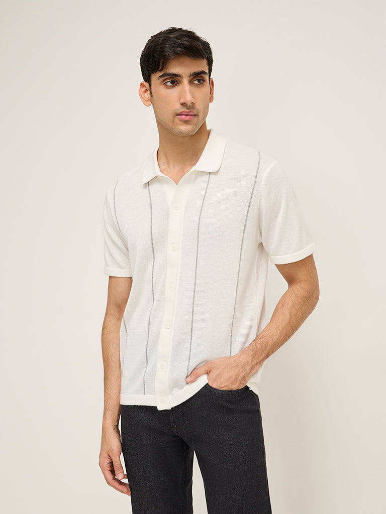 Ascot Off-White Striped Relaxed-Fit Cotton Shirt