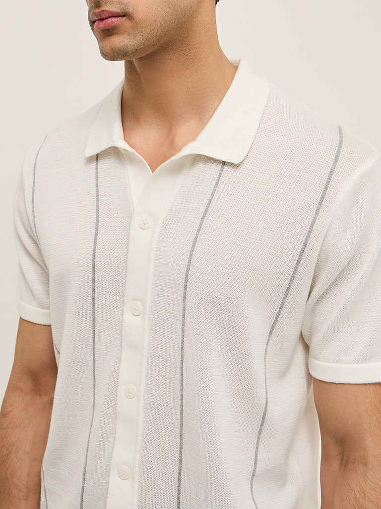 Ascot Off-White Striped Relaxed-Fit Cotton Shirt