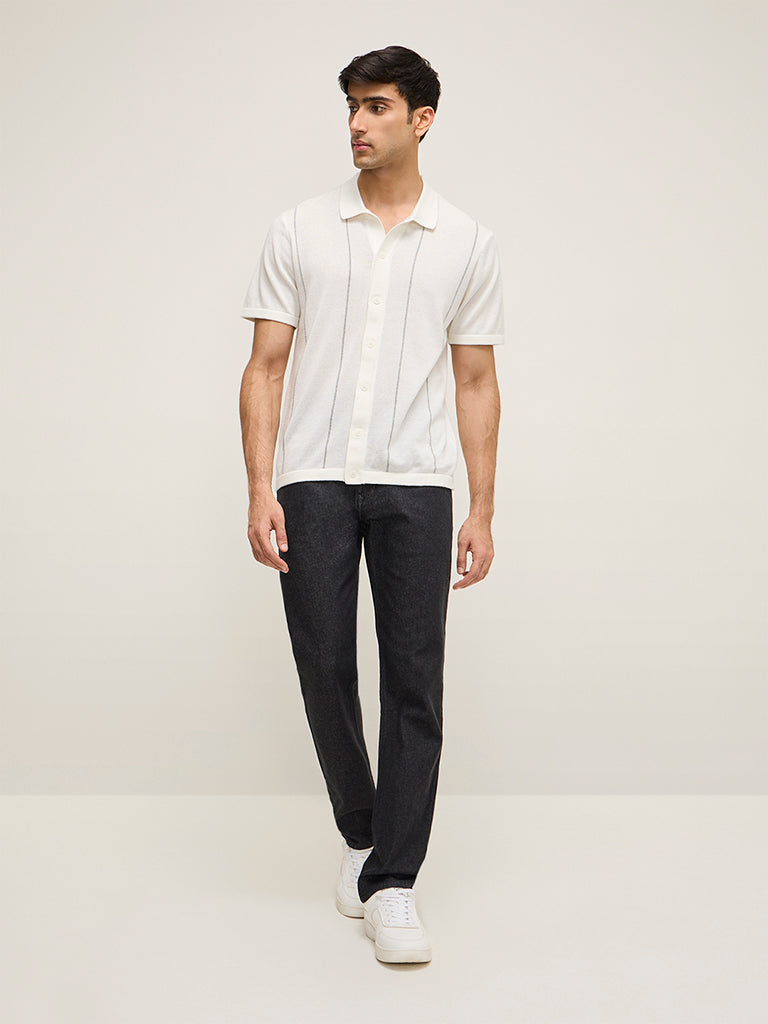 Ascot Off-White Striped Relaxed-Fit Cotton Shirt