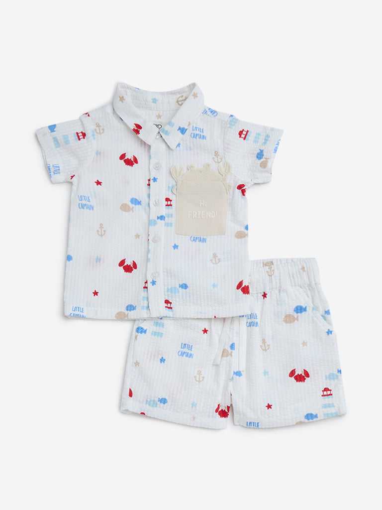 HOP Baby White Seersucker Cotton Shirt with Shorts Set