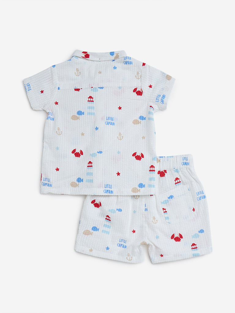 HOP Baby White Seersucker Cotton Shirt with Shorts Set