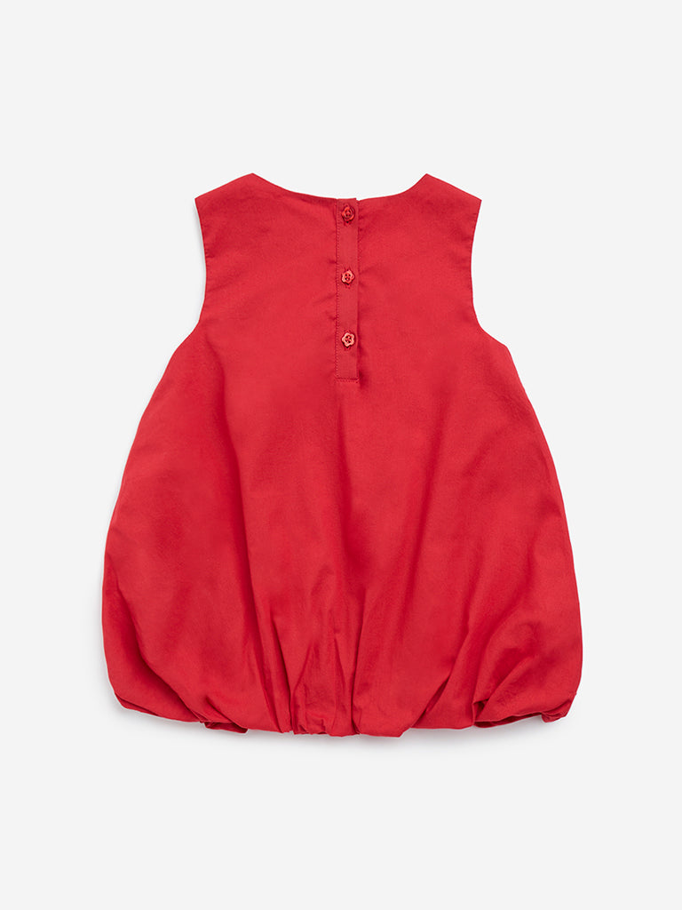 HOP Baby Red Bow-Detailed Balloon Cotton Dress