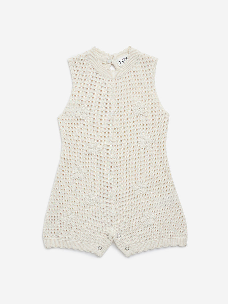 HOP Baby Light Beige Knit-Textured Jumpsuit