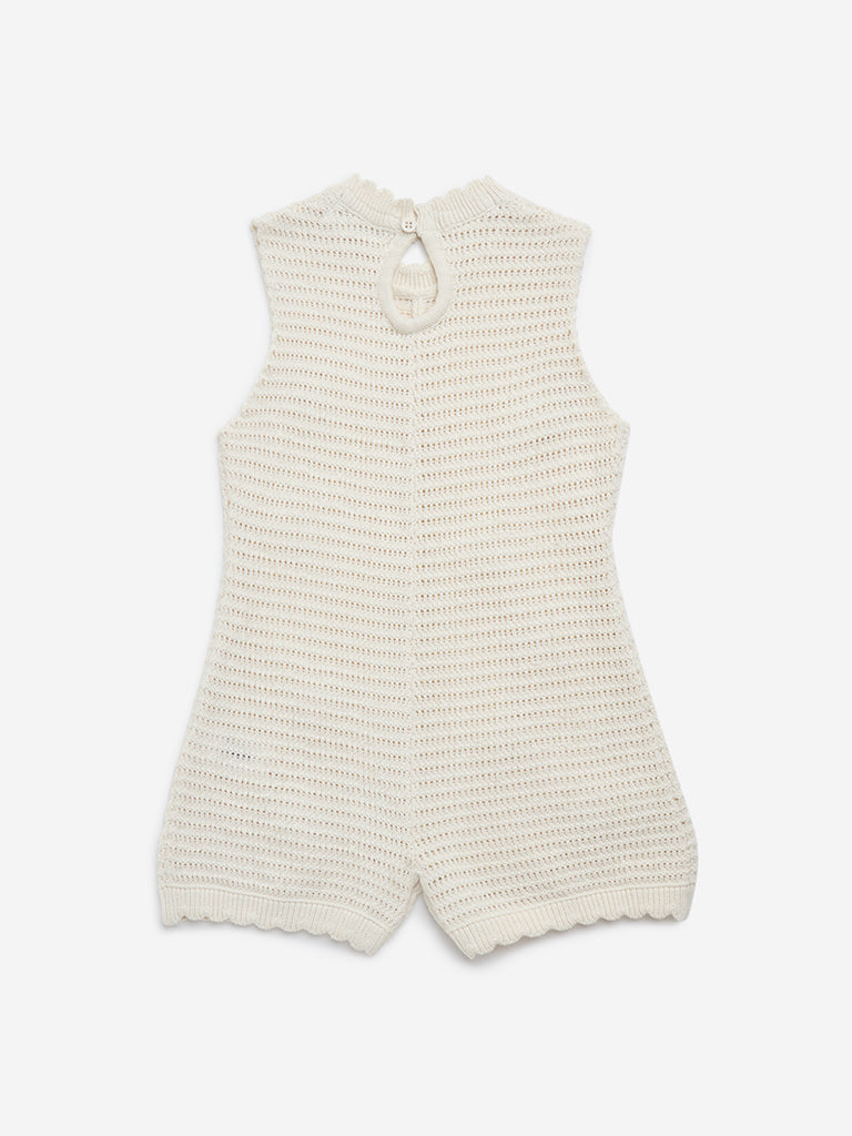 HOP Baby Light Beige Knit-Textured Jumpsuit