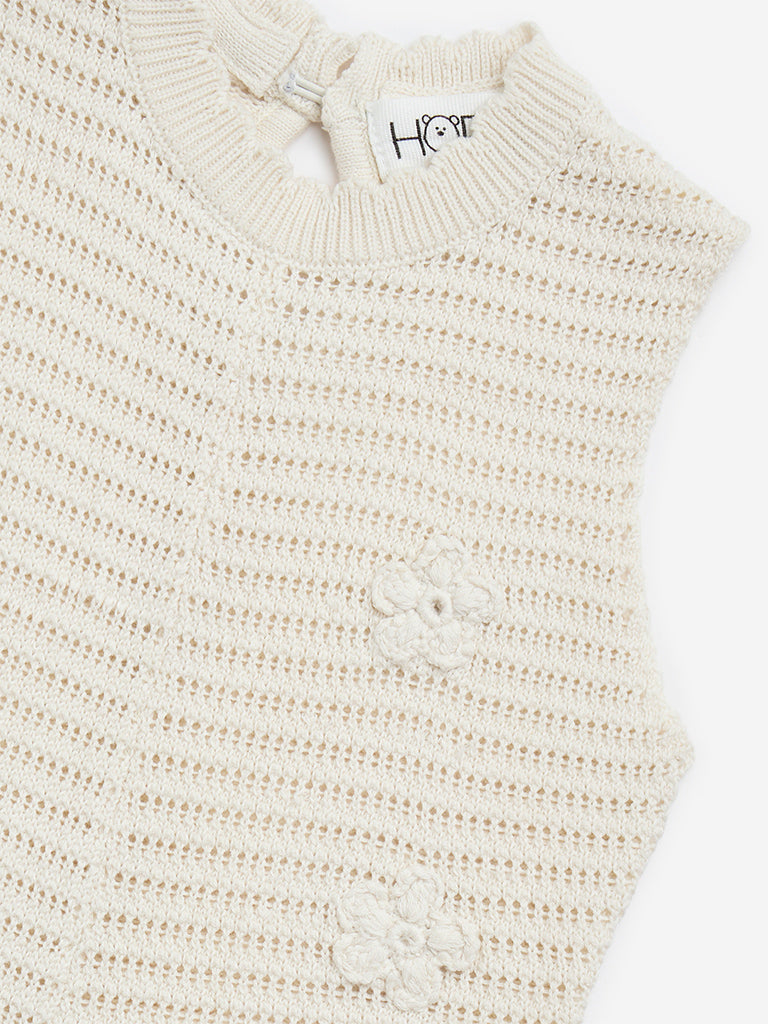 HOP Baby Light Beige Knit-Textured Jumpsuit