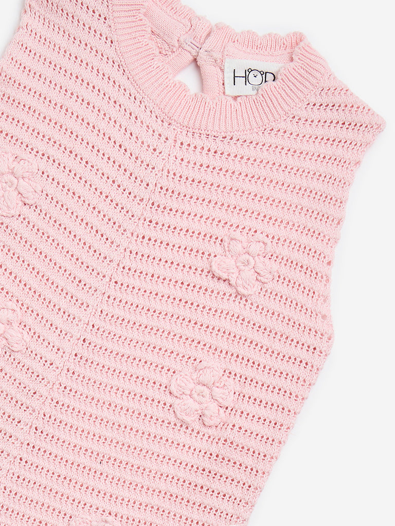 HOP Baby Pink Knit-Textured Jumpsuit