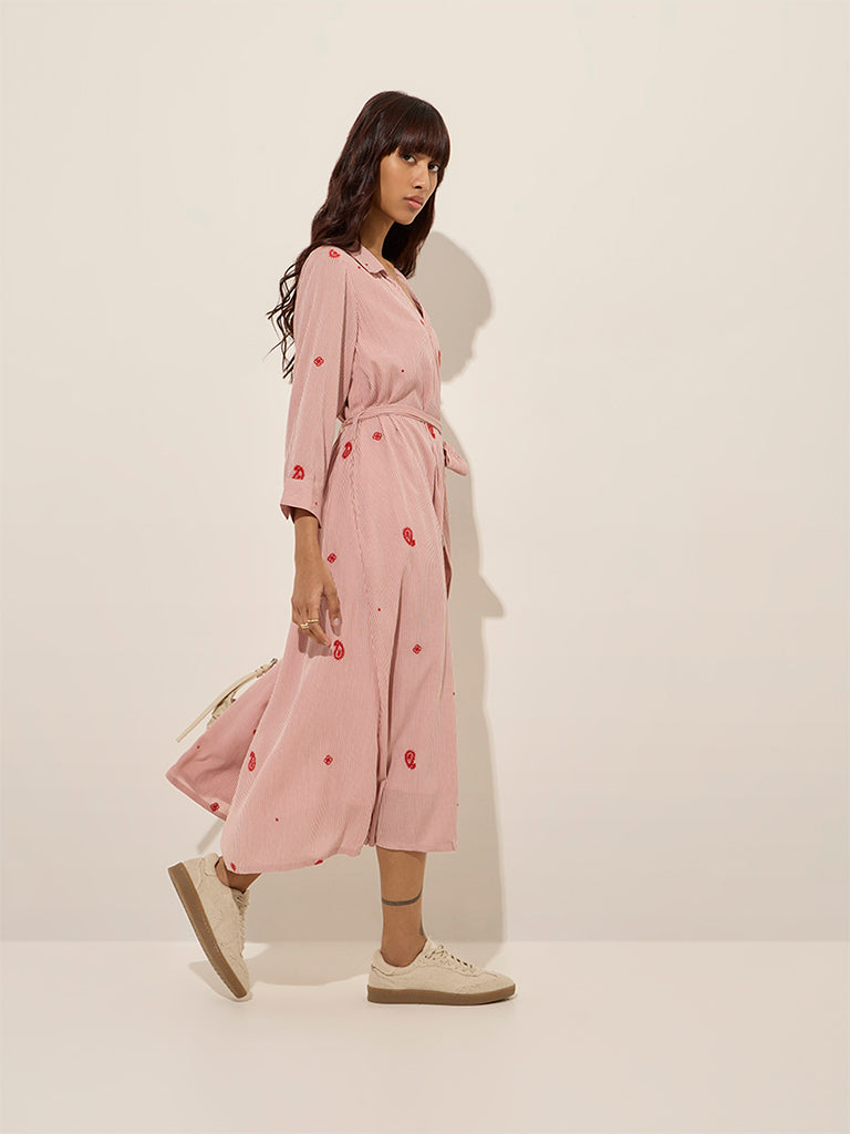 Bombay Paisley Pink Pinstripe Shirt Dress with Belt