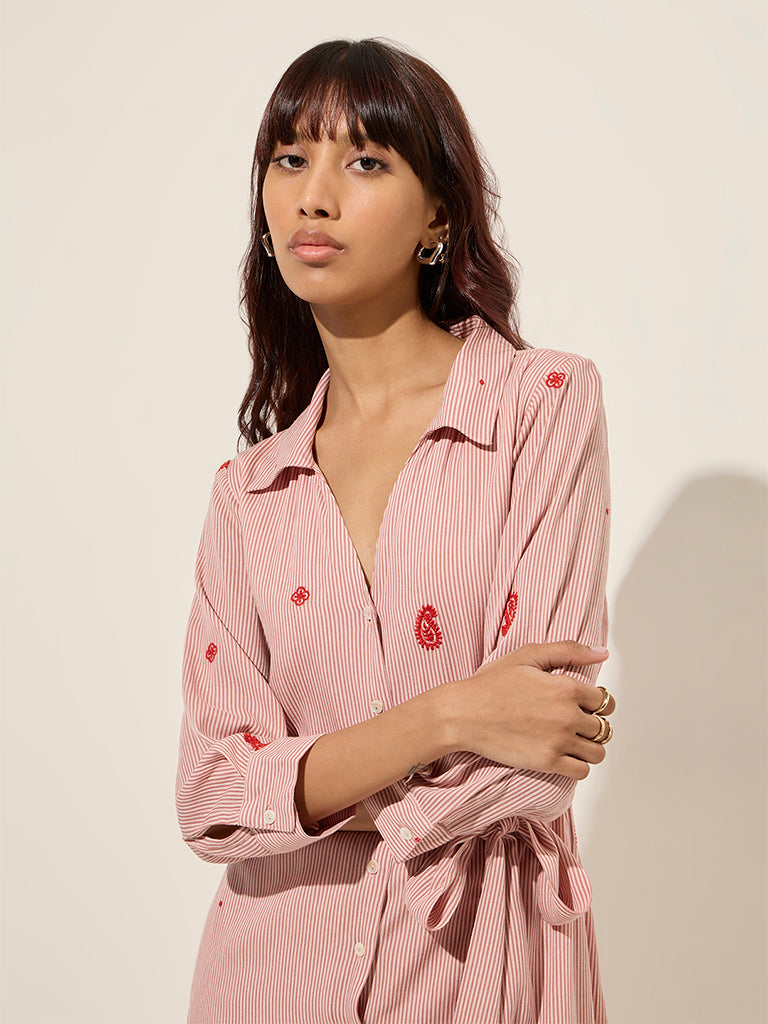 Bombay Paisley Pink Pinstripe Shirt Dress with Belt