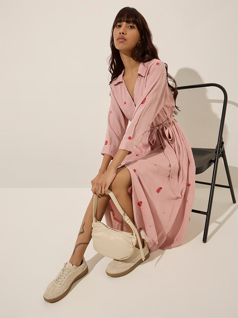 Bombay Paisley Pink Pinstripe Shirt Dress with Belt