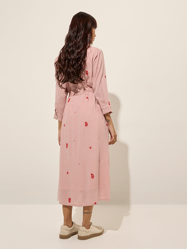 Bombay Paisley Pink Pinstripe Shirt Dress with Belt