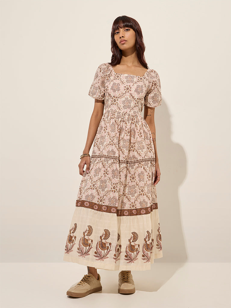 Bombay Paisley Brown Floral Cotton A-Line Dress