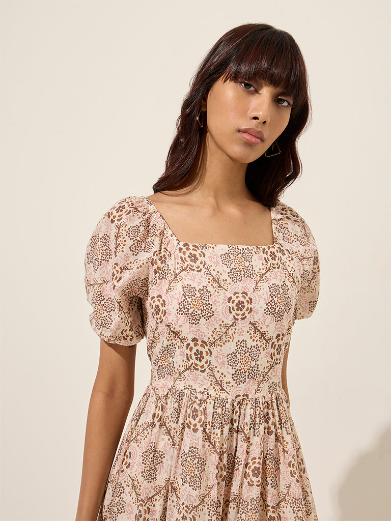 Bombay Paisley Brown Floral Cotton A-Line Dress