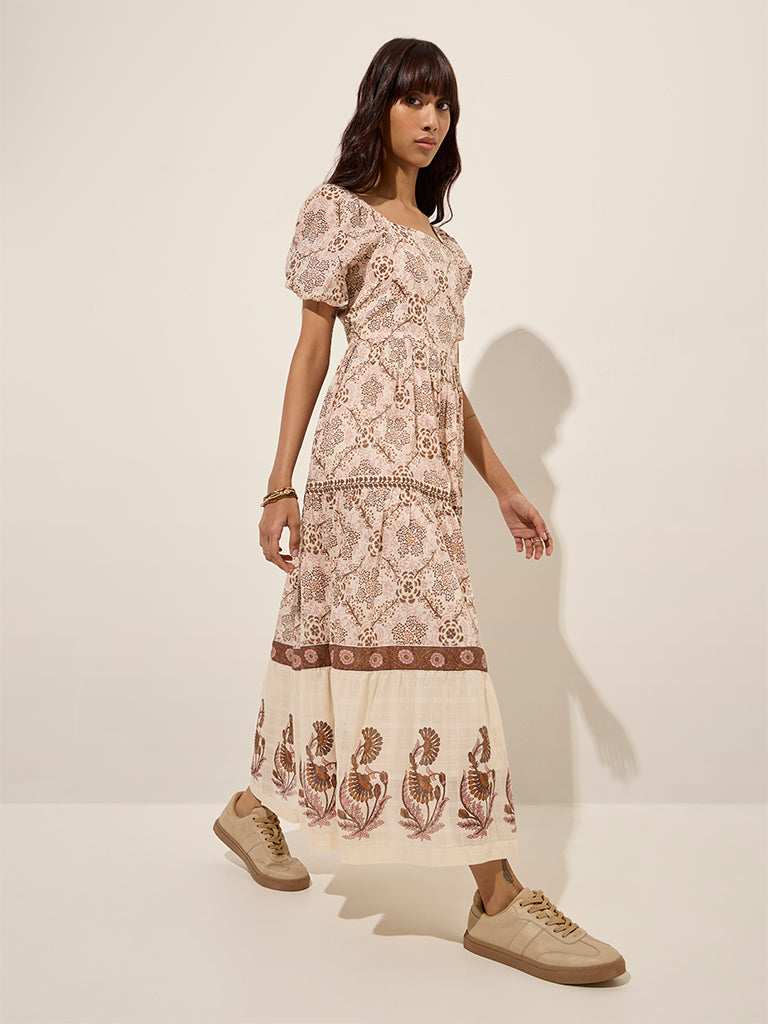 Bombay Paisley Brown Floral Cotton A-Line Dress