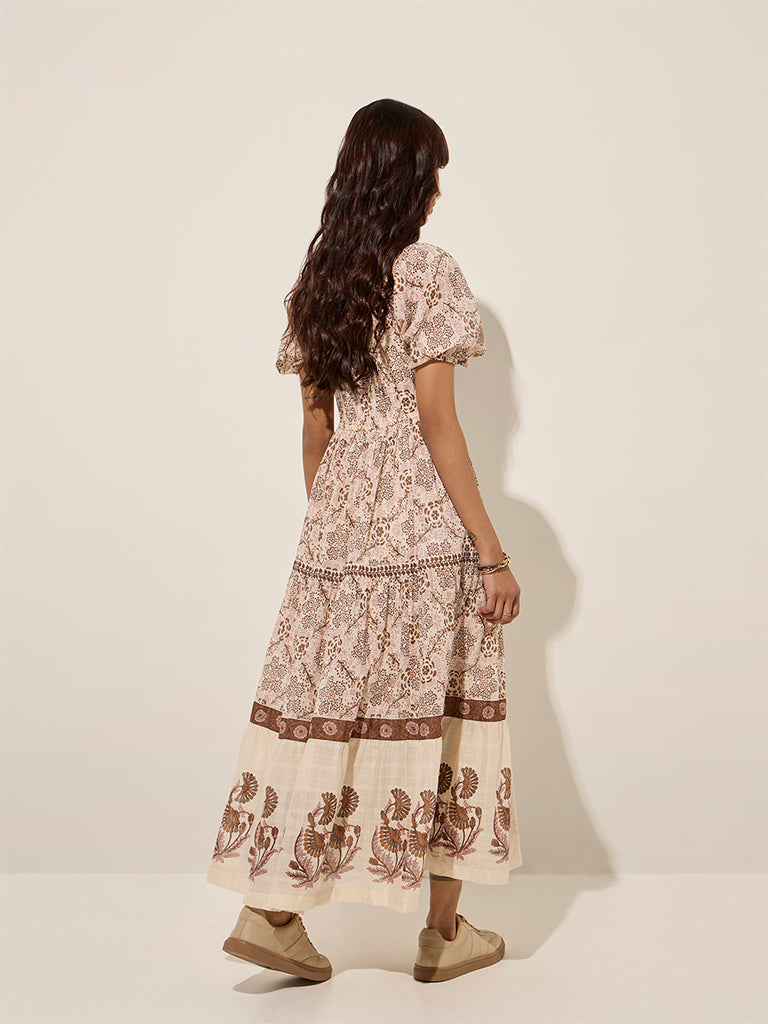 Bombay Paisley Brown Floral Cotton A-Line Dress