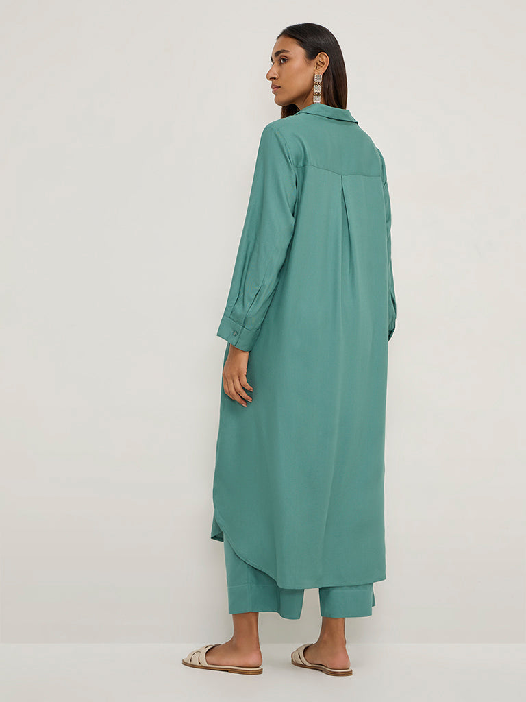 Utsa Teal Leaf Embellished A-Line Kurta