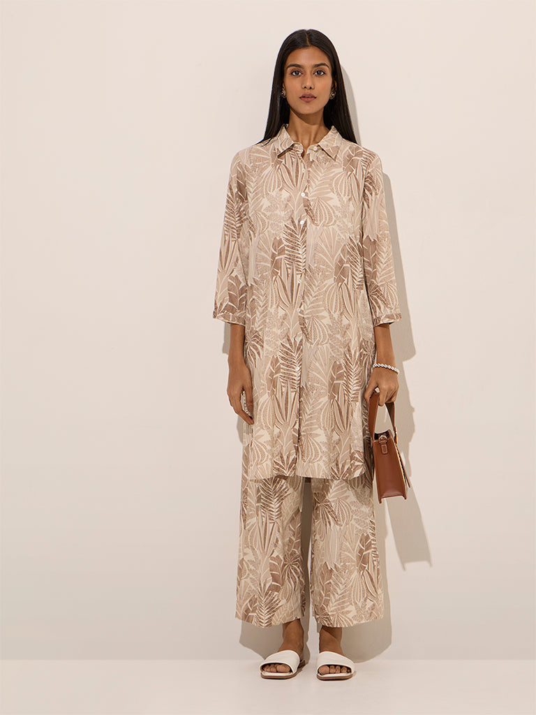 Utsa Taupe Tropical Printed A-Line Kurta