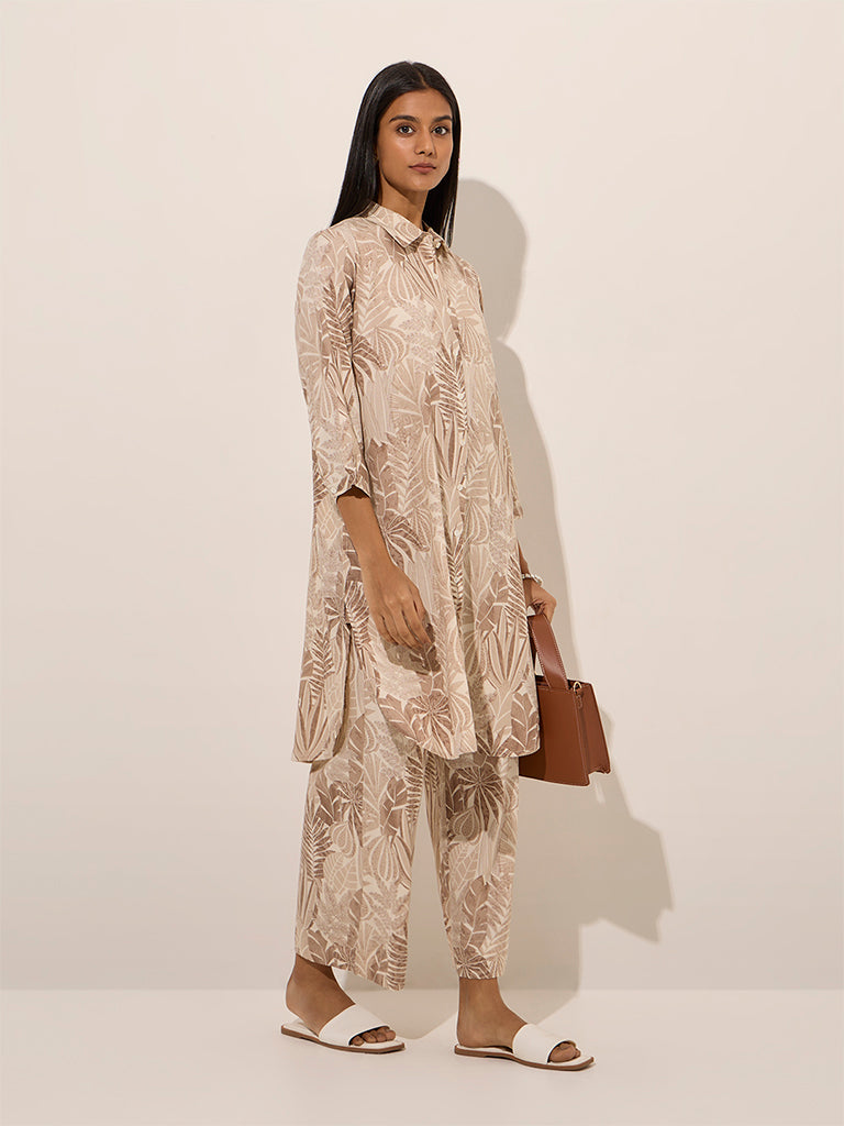 Utsa Taupe Tropical Printed A-Line Kurta