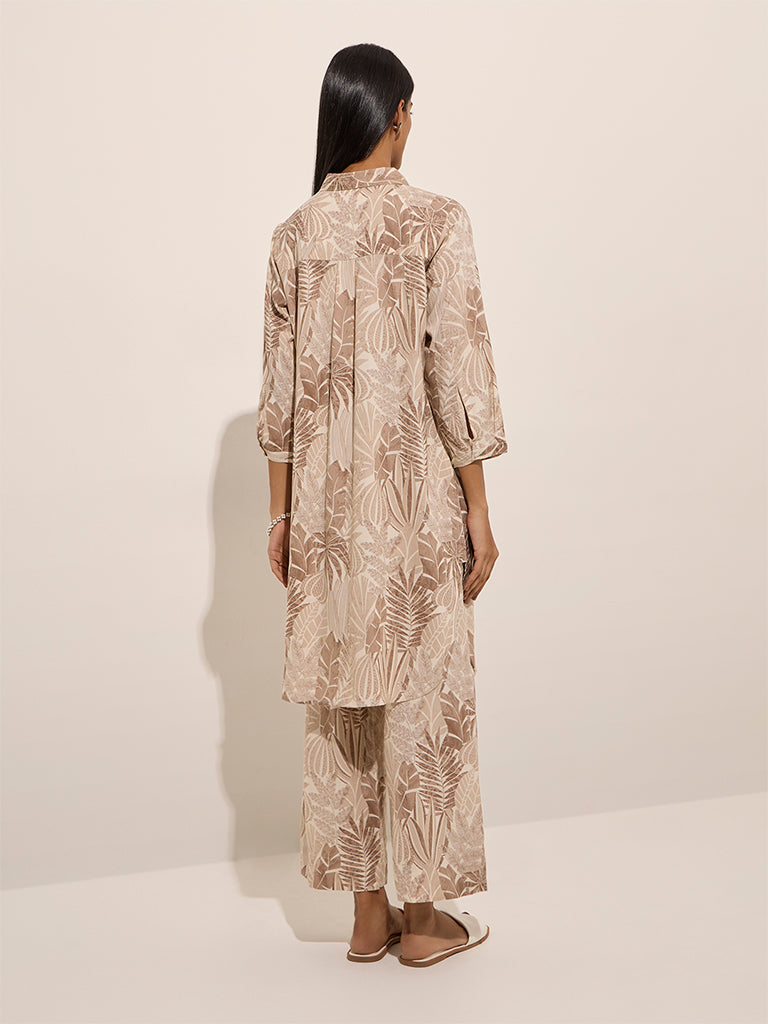 Utsa Taupe Tropical Printed A-Line Kurta