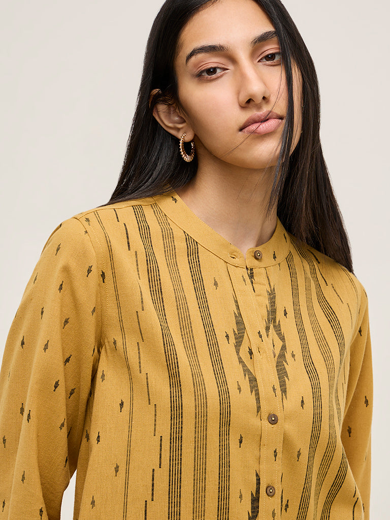 Utsa Mustard Printed Cotton Blend A-Line Kurta