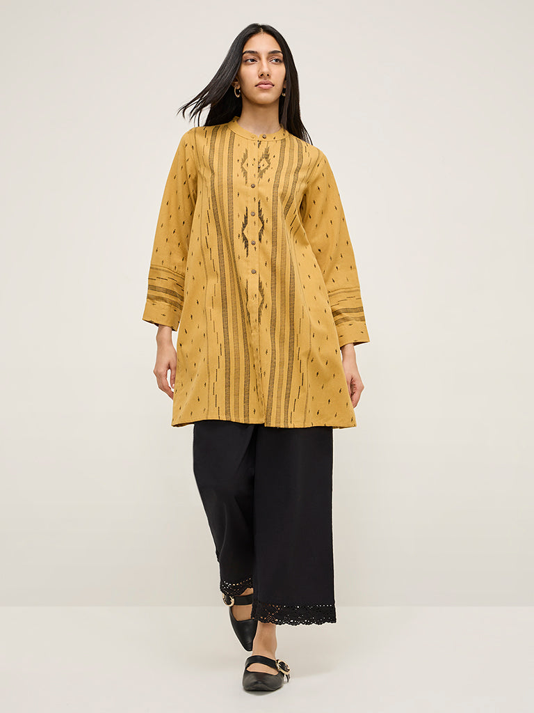 Utsa Mustard Printed Cotton Blend A-Line Kurta