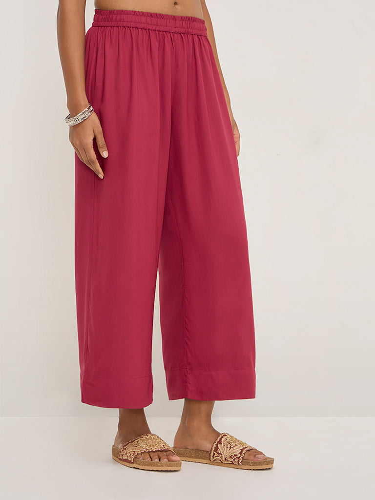 Utsa Magenta Solid Ethnic Pants