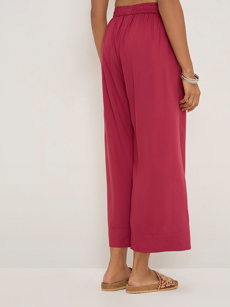 Utsa Magenta Solid Ethnic Pants