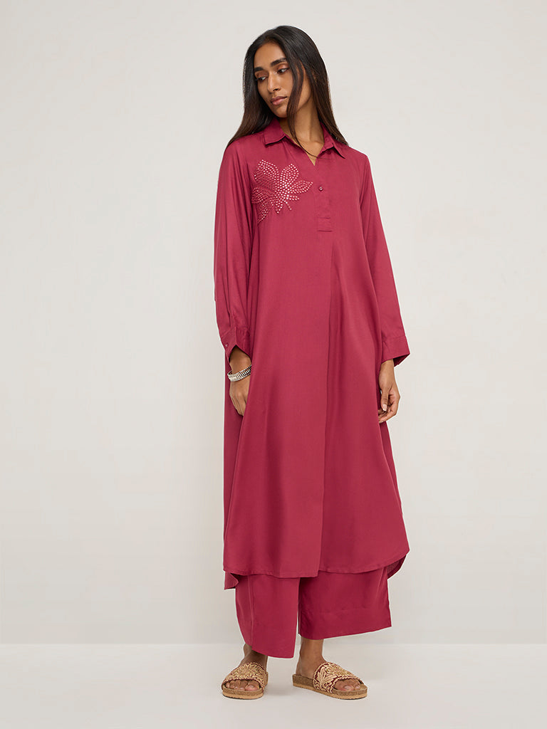 Utsa Magenta Solid Ethnic Pants