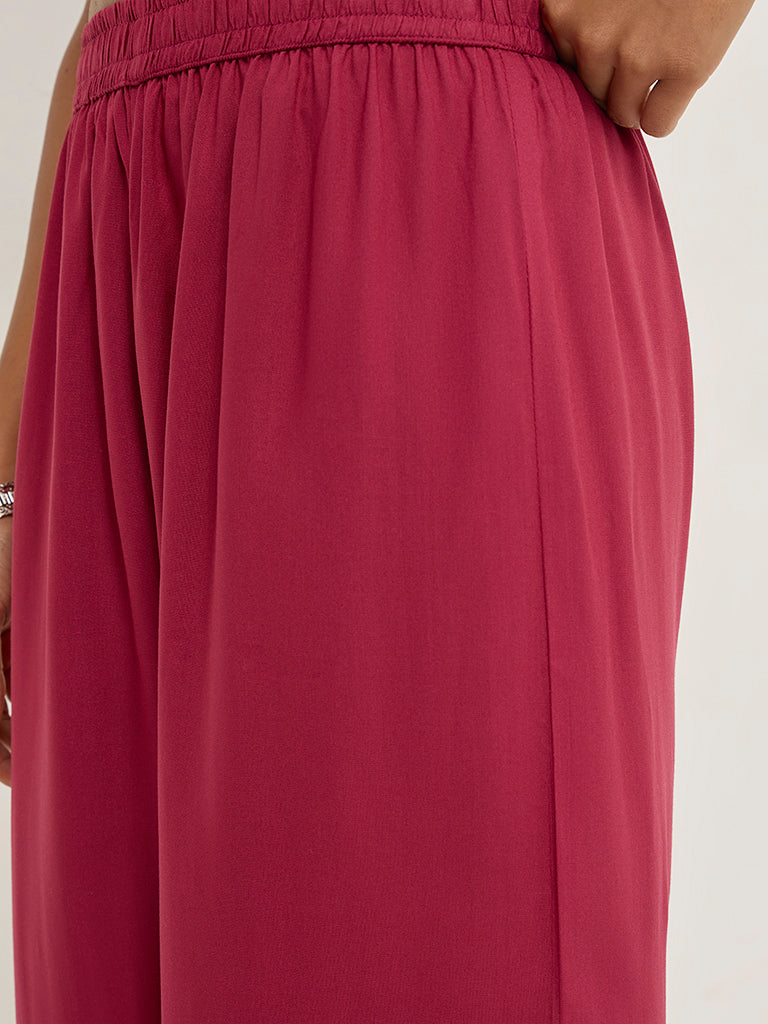 Utsa Magenta Solid Ethnic Pants