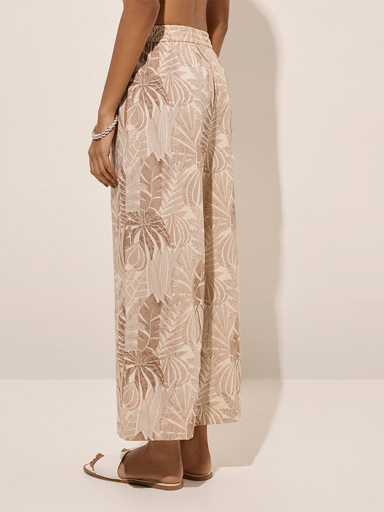 Utsa Taupe Tropical Printed Pants