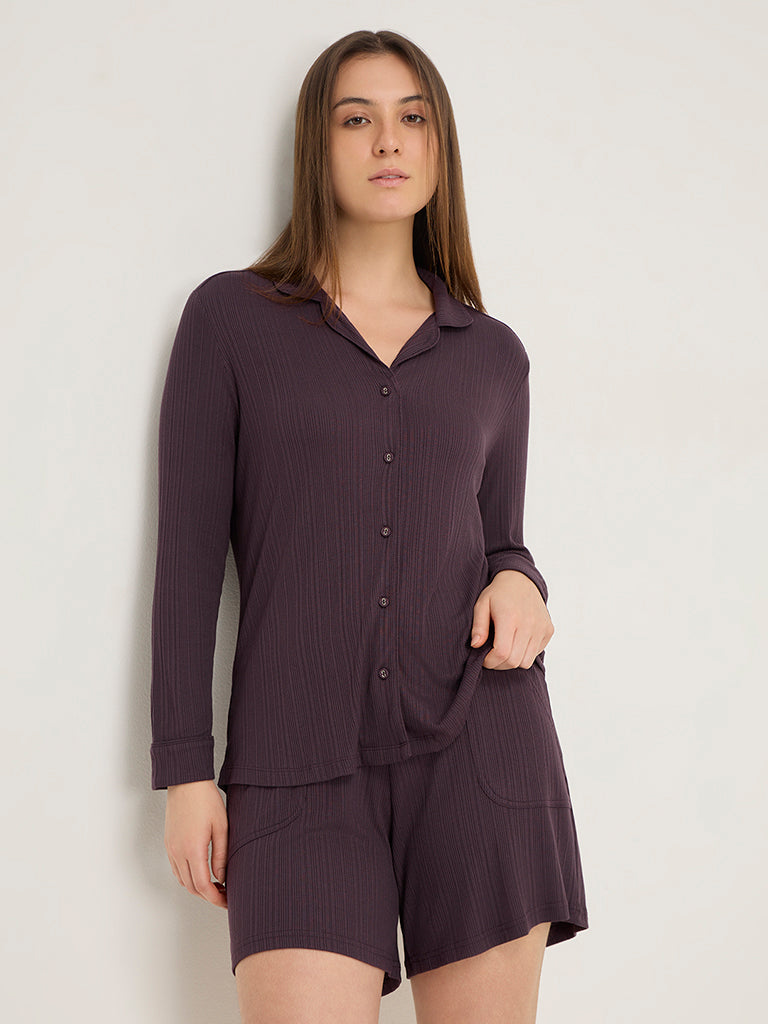 Wunderlove Purple Ribbed Cotton Shirt