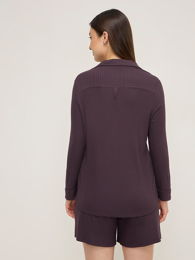 Wunderlove Purple Ribbed Cotton Shirt