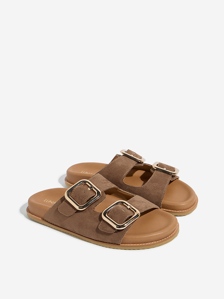 LUNA BLU Brown Double Belted Comfort Sandals