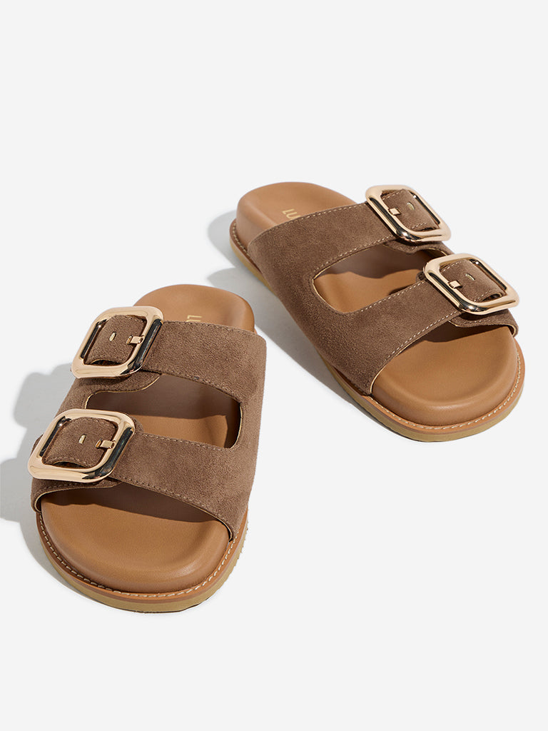 LUNA BLU Brown Double Belted Comfort Sandals