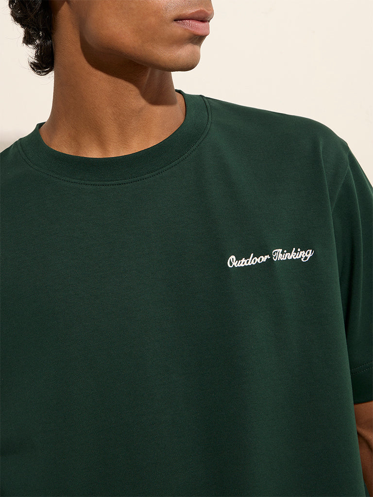 Studiofit Dark Green Relaxed-Fit Cotton-Blend T-Shirt