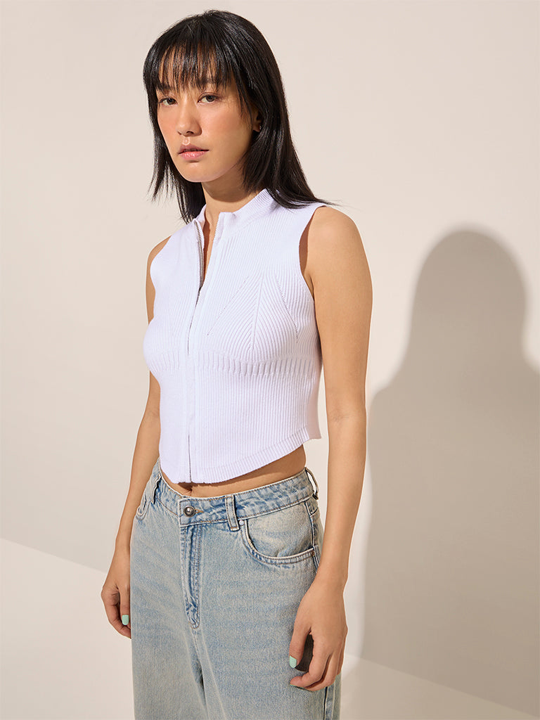 Nuon White Ribbed Textured Top