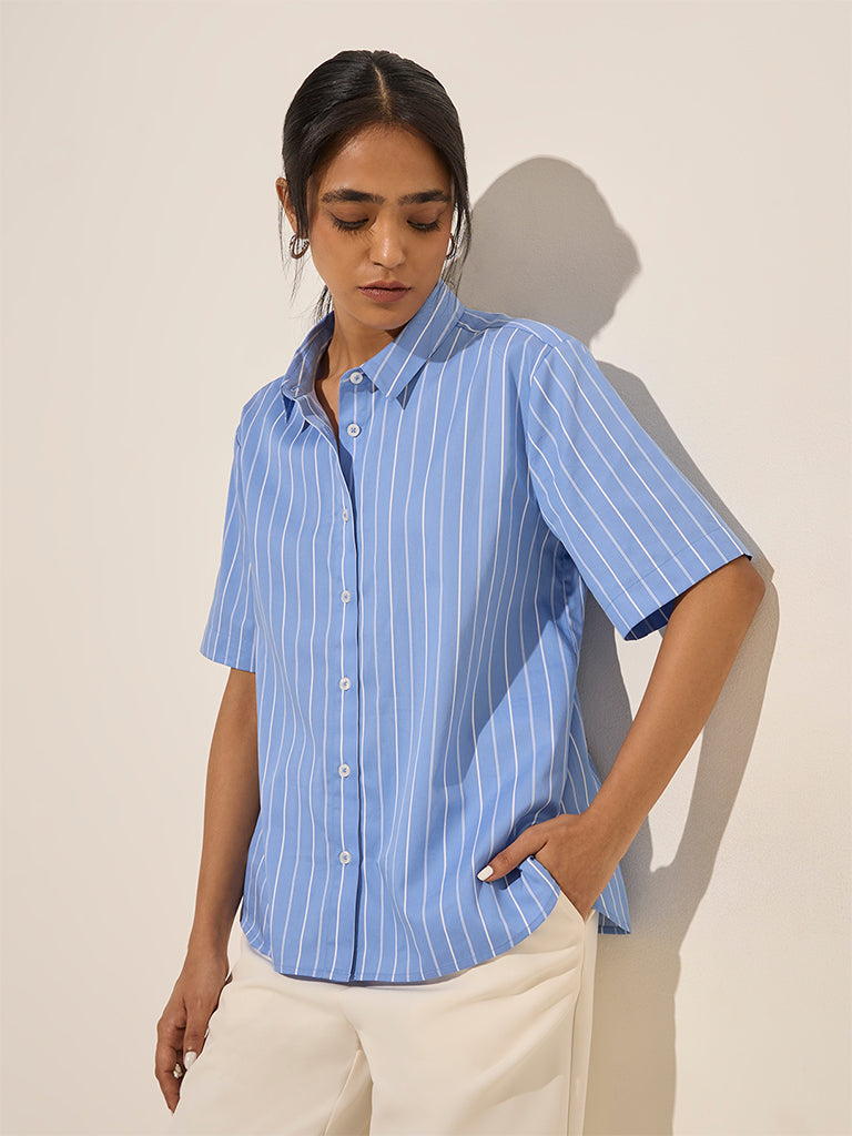 Wardrobe Blue Pinstriped Cotton Shirt