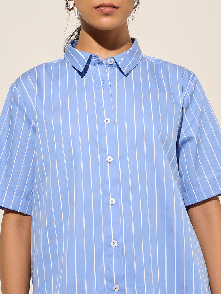 Wardrobe Blue Pinstriped Cotton Shirt