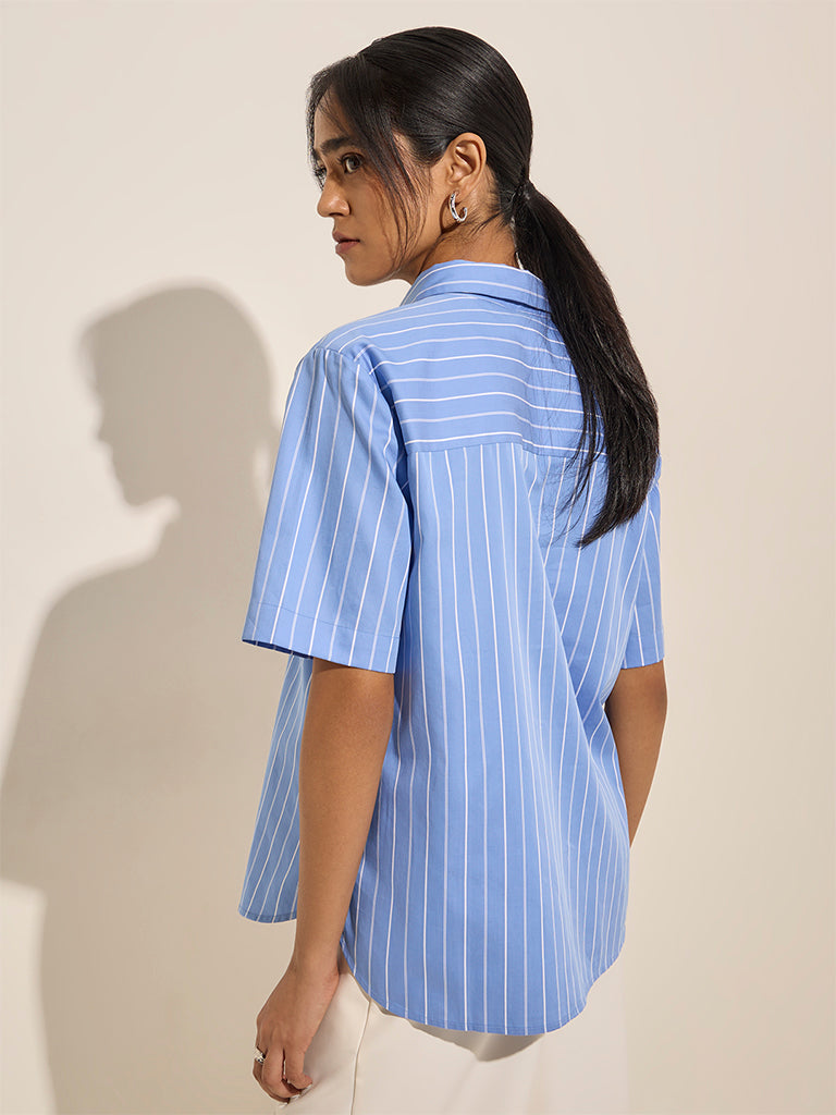 Wardrobe Blue Pinstriped Cotton Shirt