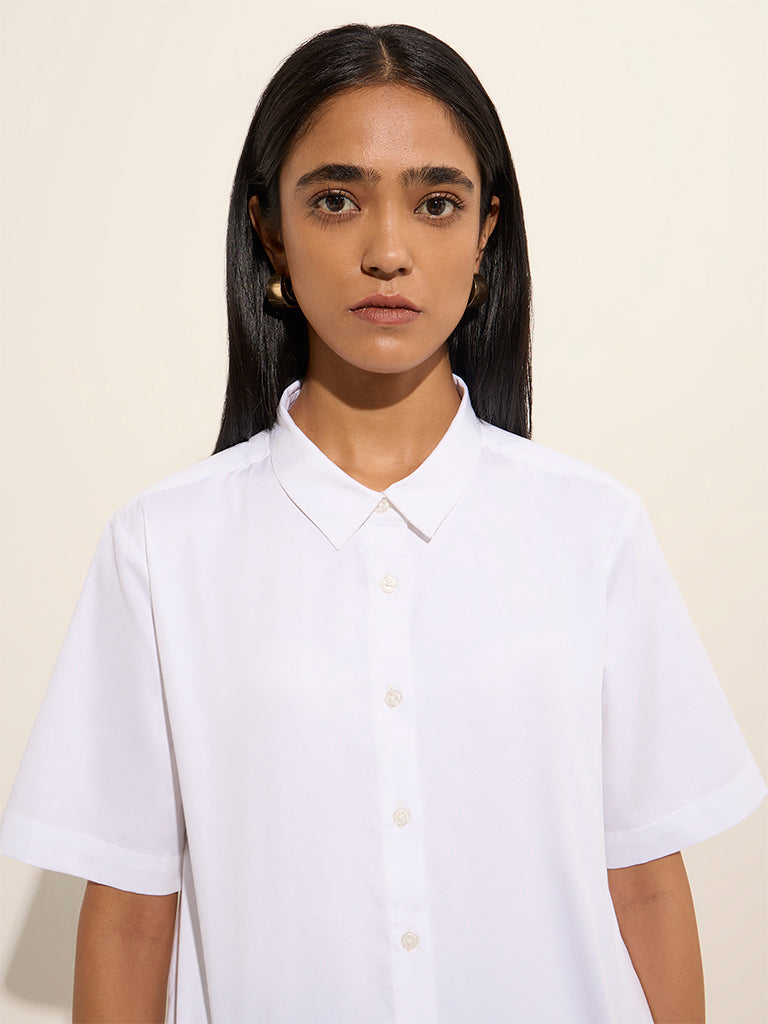 Wardrobe White Solid Cotton Shirt