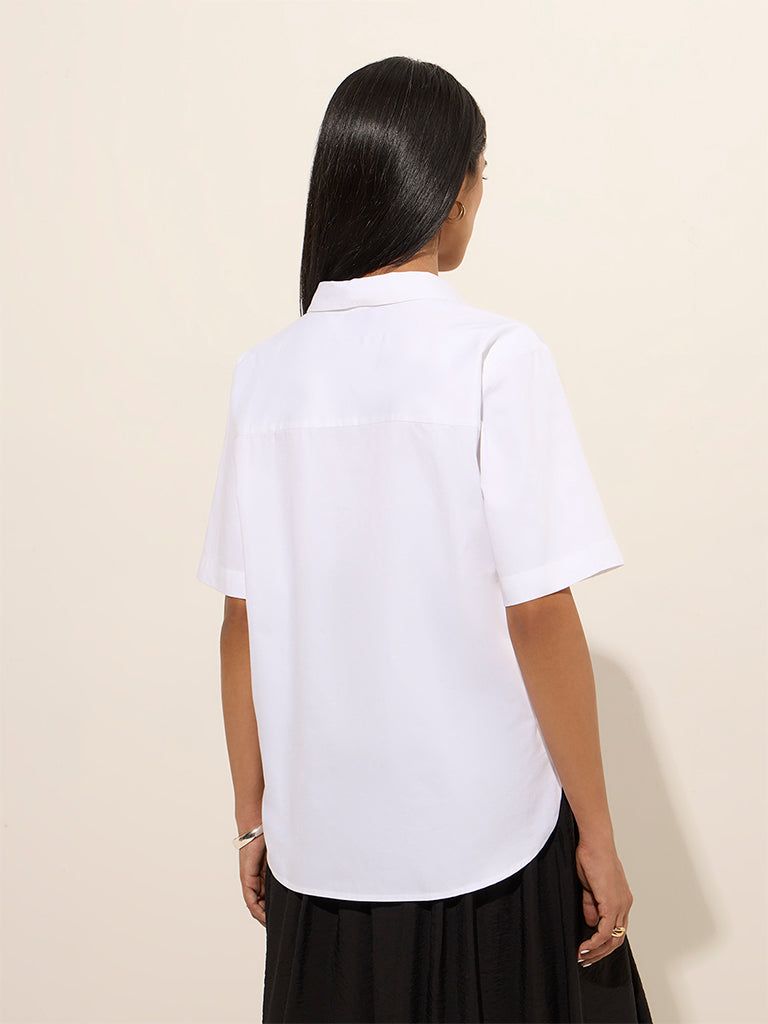 Wardrobe White Solid Cotton Shirt