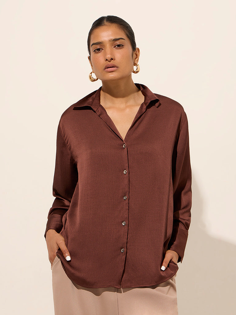 Wardrobe Brown Textured Shirt