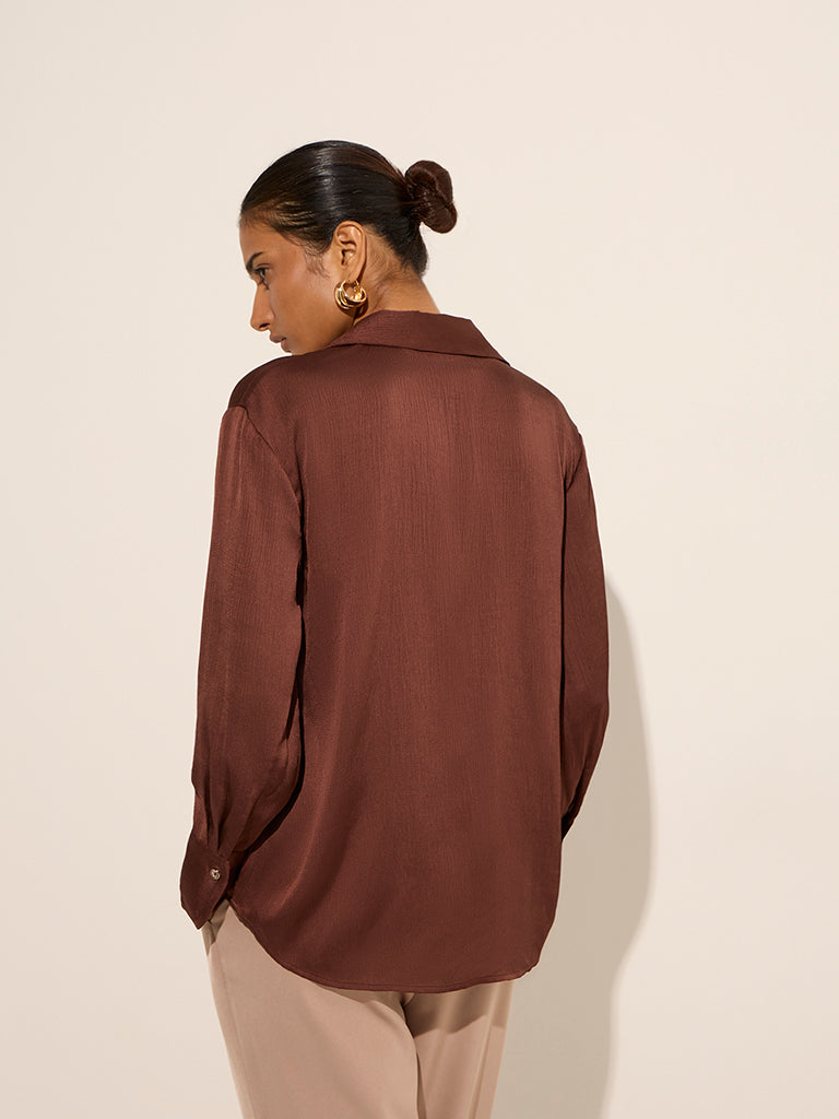 Wardrobe Brown Textured Shirt